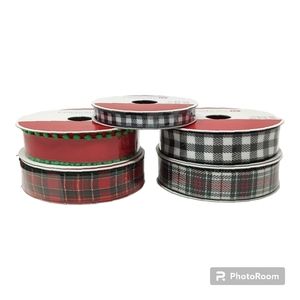5 Rolls of Ribbons Red Black Plaid Farmhouse Wired and Decorative Ribbon Bundle